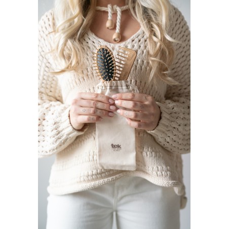 Purse kit: natural oval brush and comb with cotton pouch
