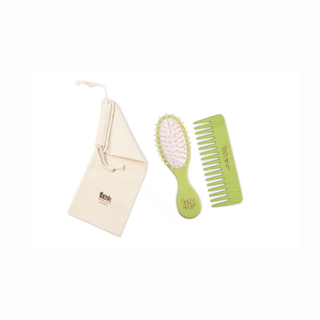 Purse kit: small oval lime brush and comb with cotton pouch