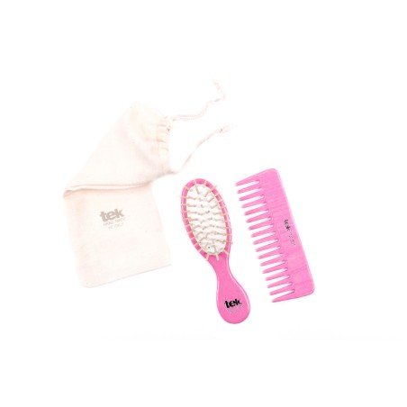 Purse kit: small oval pink brush and comb with cotton pouch