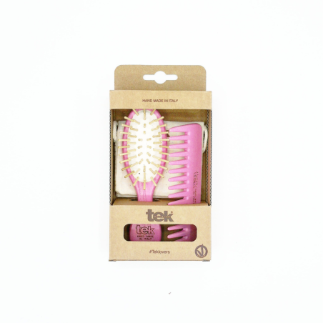 Purse kit: small oval pink brush and comb with cotton pouch