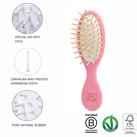 Purse kit: small oval pink brush and comb with cotton pouch