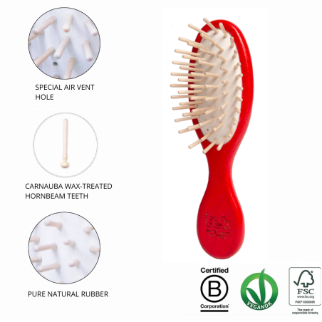 Purse kit: small oval red brush and comb with cotton pouch