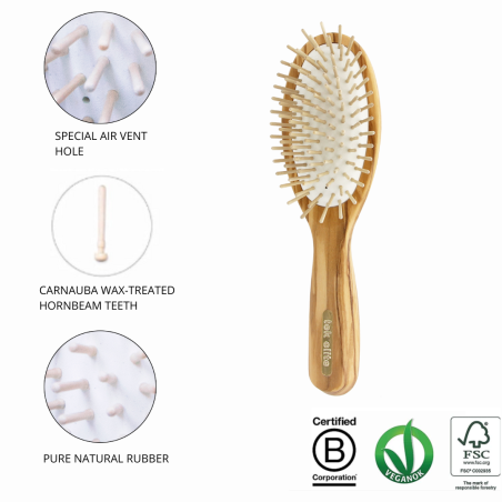 Large Oval Brush with Short Pins in Olive Wood