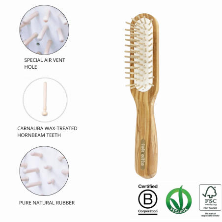 Rectangular Brush with Short Pins in Olive Wood
