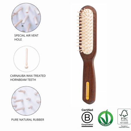 Rectangular Brush with Short Pins in Ovangkol Wood