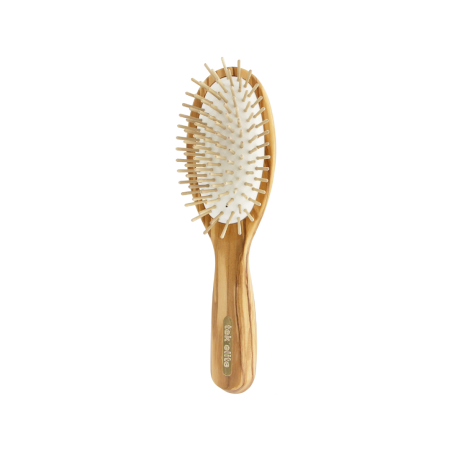 Large Oval Brush with Short Pins in Olive Wood